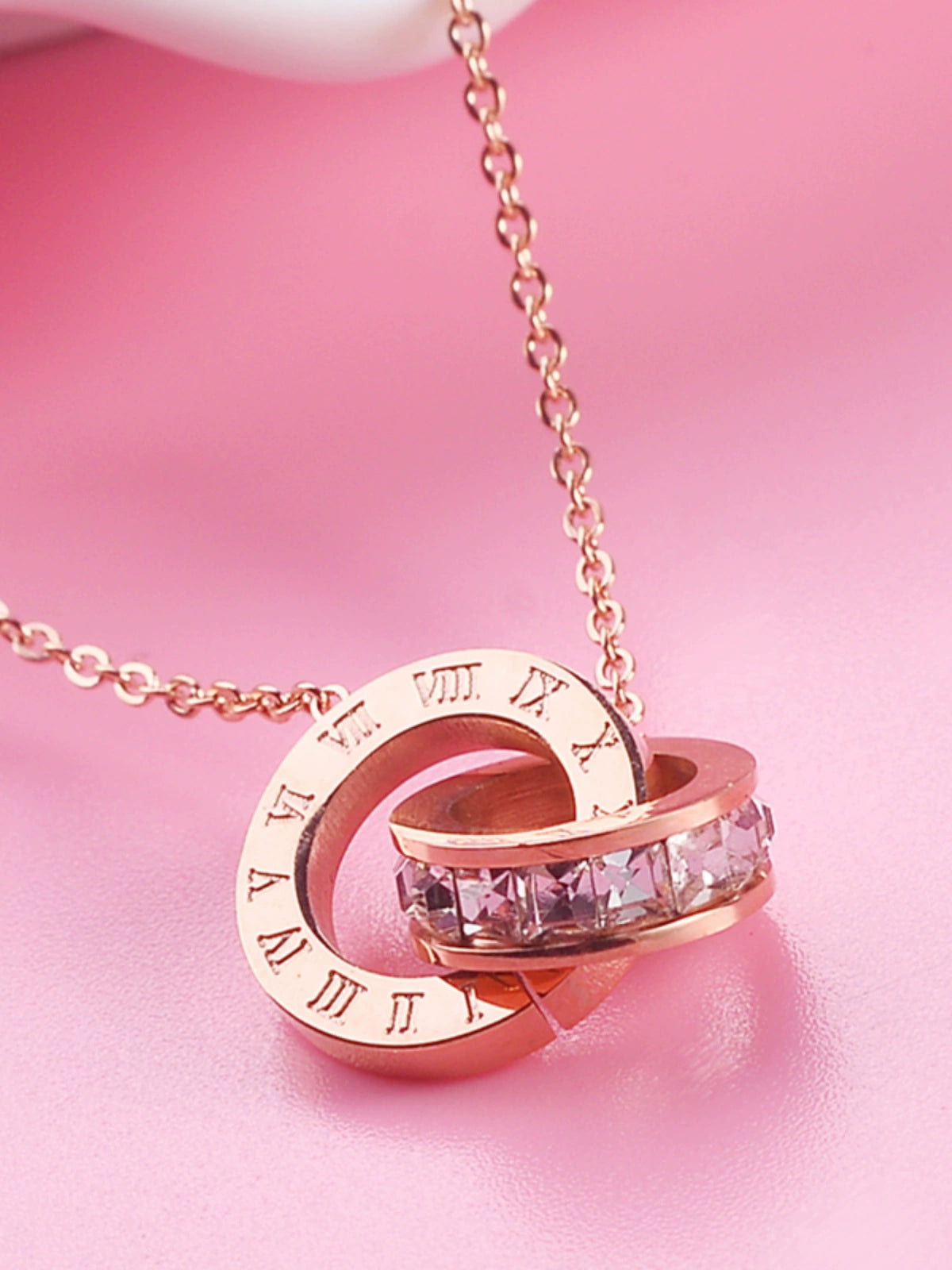Roman Numerals Titanium Steel Rose Gold Ornament Necklace Luxlife Brands