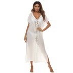 Women Clothing Sexy Deep V Plunge Slit Loose Black White Contrast Color Beach Dress Long Bella Mia