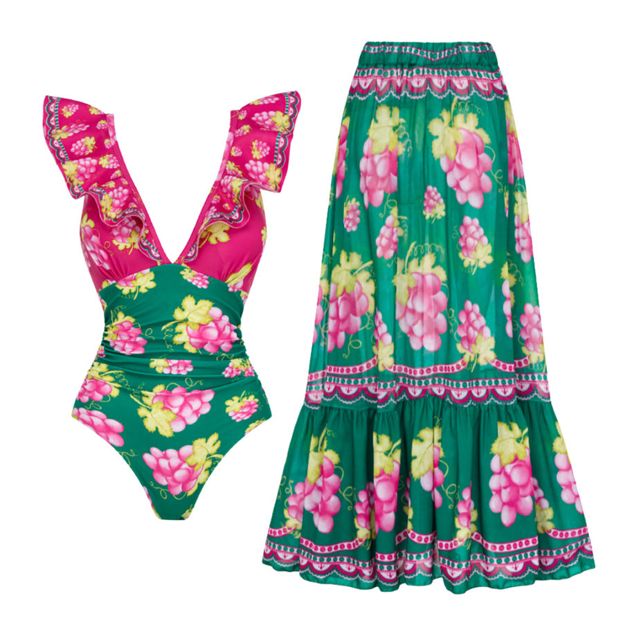Ruffled One Piece Swimsuit Vacation Women Bella Mia