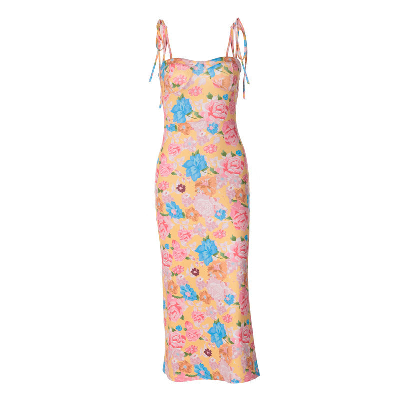 Women Wear Summer Printing Sexy Backless Lace up Dress Bella Mia