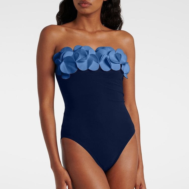 Contrast Color Floral Decoration One Piece Swimsuit Women Two Piece Sets