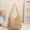 French Large Capacity Shoulder Straw Bag Hollow Out Cutout Tote Portable Straw Bag Woven Bag Seaside Vacation Beach Bag Bella Mia