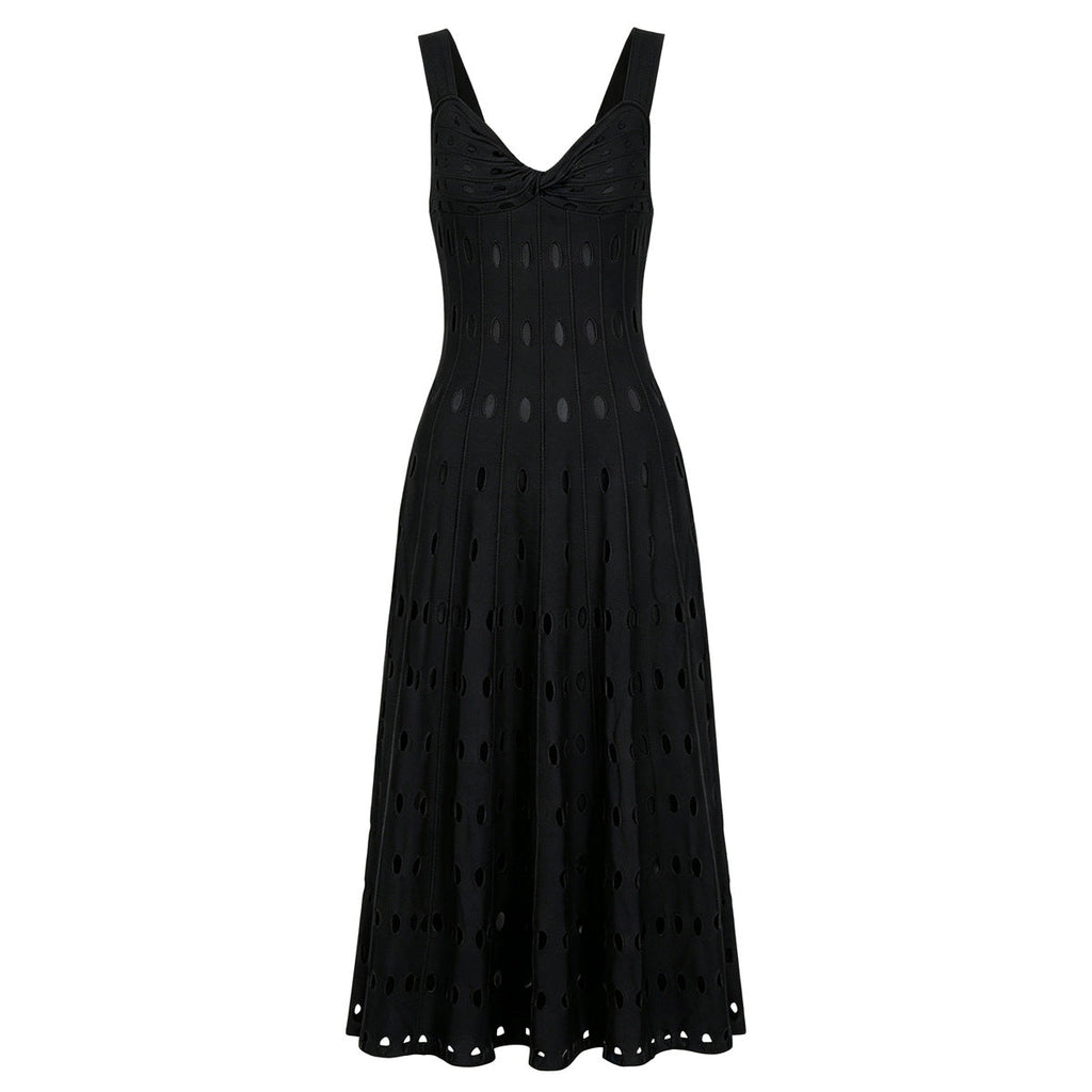 Summer Sleeveless V neck Knitted All Matching Slim Fit Figure Flattering Sleeveless Sling Mid Length Dress