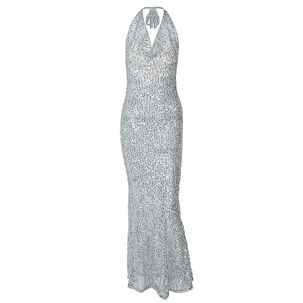 Women Arrival Sexy Sleeveless Deep V Plunge Halter Backless Sequ Dress Women Bella Mia