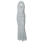 Women Arrival Sexy Sleeveless Deep V Plunge Halter Backless Sequ Dress Women Bella Mia