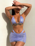 Women Swimsuit Sexy Flash Fabric Three Piece Metallic Coated Fabric Bikini Swimsuit Bella Mia