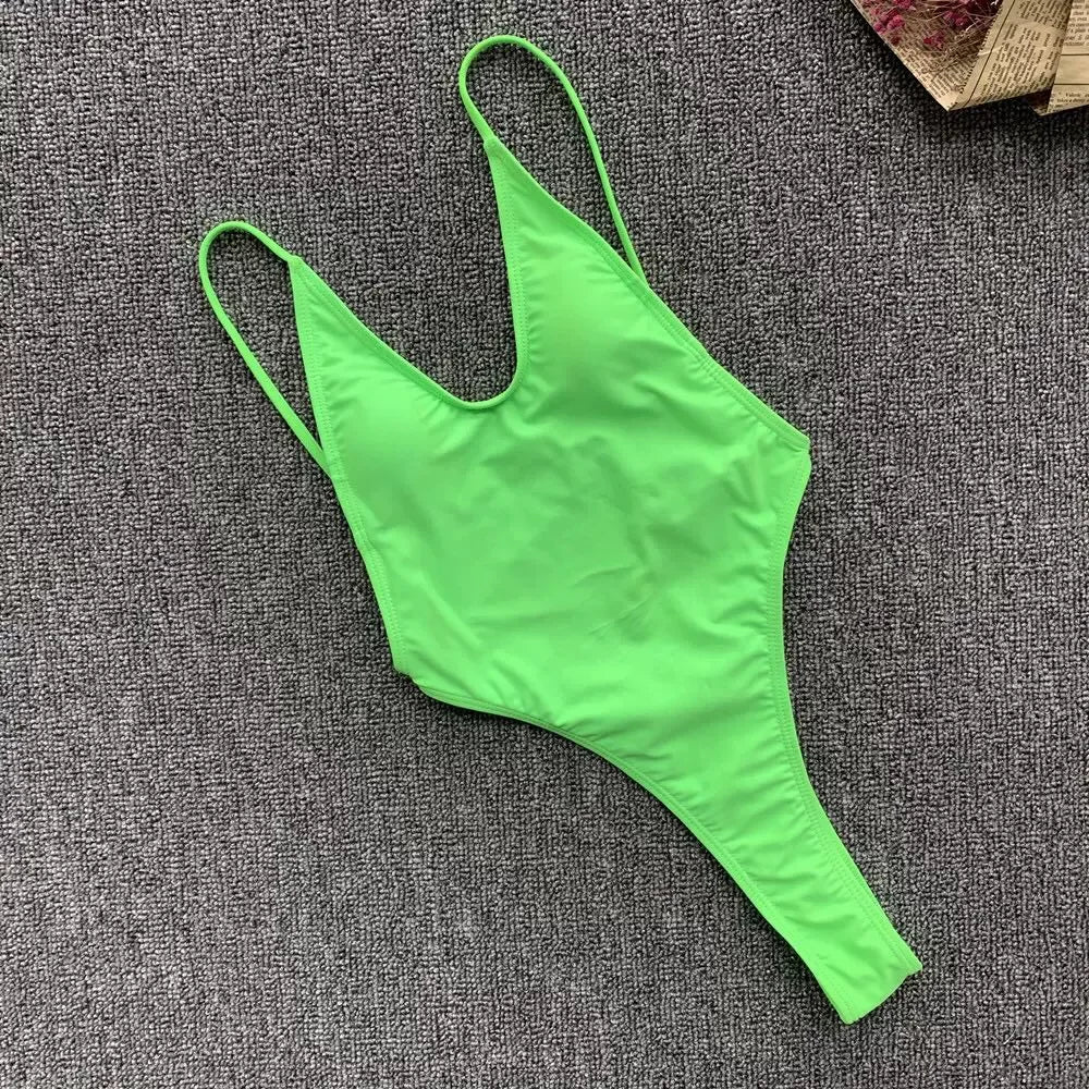 Fluorescent One-Piece Thong Swimsuit