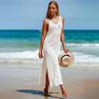 Sexy Backless Dress Solid Color Knitted Vest Maxi Dress Beach Sun Protection Swimsuit Outwear Blouse Crochet hook Bella Mia