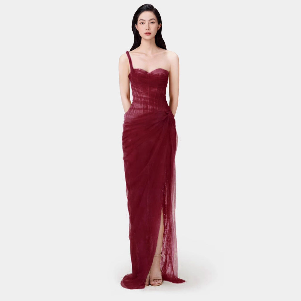 Summer Pure Sexy Lace Solid Color One Shoulder Dress Bella Mia
