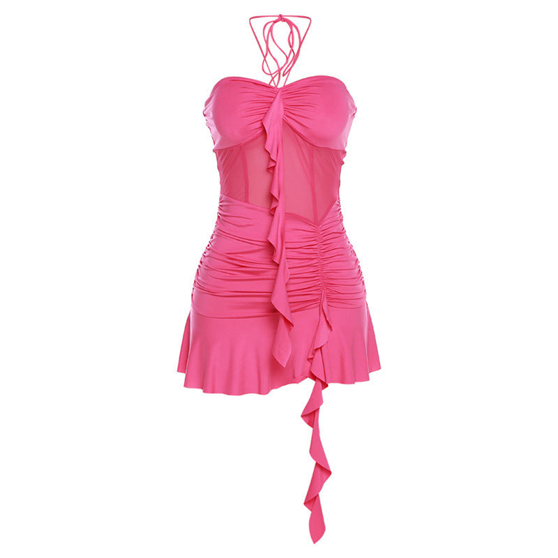 Summer Women Clothing Solid Color Sexy See Through Tube Top Halter Slim Fit Slimming Dress Women Bella Mia