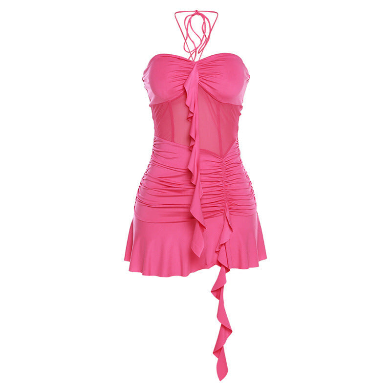 Summer Women Clothing Solid Color Sexy See Through Tube Top Halter Slim Fit Slimming Dress Women Bella Mia