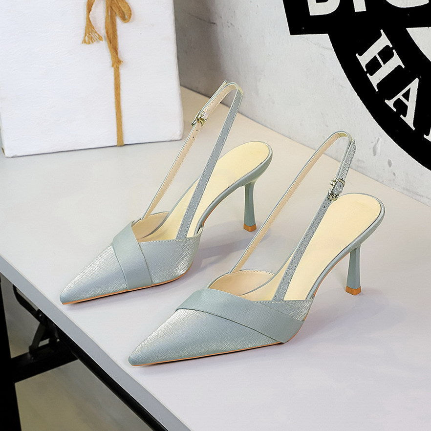 French Satin Ribbon Pointed Toe Ankle Strap Buckle Sexy Party Women Shoes Stiletto High Heel Shoes Women Shoes