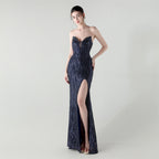 Boning Corset Waist Tight Heavy Industry Beads Heart Shaped Collar Sequined Evening Dress Luxury Cocktail Evening Dress Bella Mia