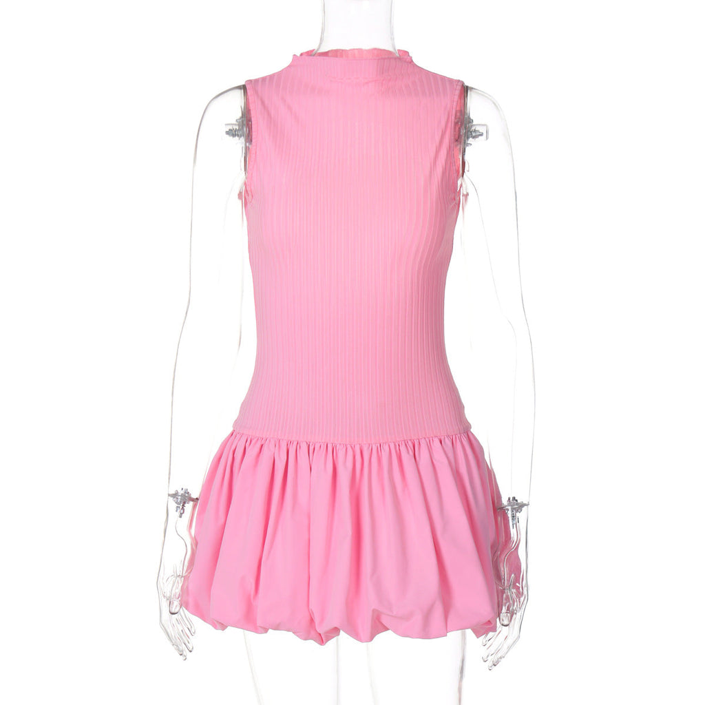 Women Clothing Summer Sexy Back Hollow Out Cutout Out Slim Fitting Patchwork Pleated Dress Women Bella Mia
