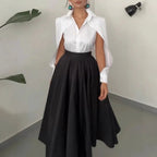 Ladies Collared Long Sleeve Hollow Out Cutout Solid Color Dress Two Piece Sets Bella Mia