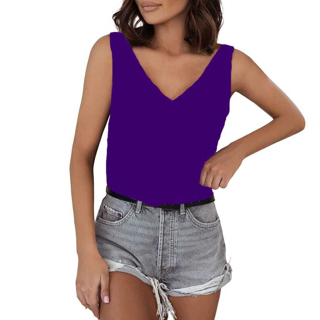 Solid Color Satin Vest V neck Casual Camisole Sleeveless Shirt Summer Basic Bella Mia