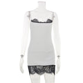 Sexy Women Dress Sexy Sleeveless Strap Solid Color Lace Stitching Sexy Dress