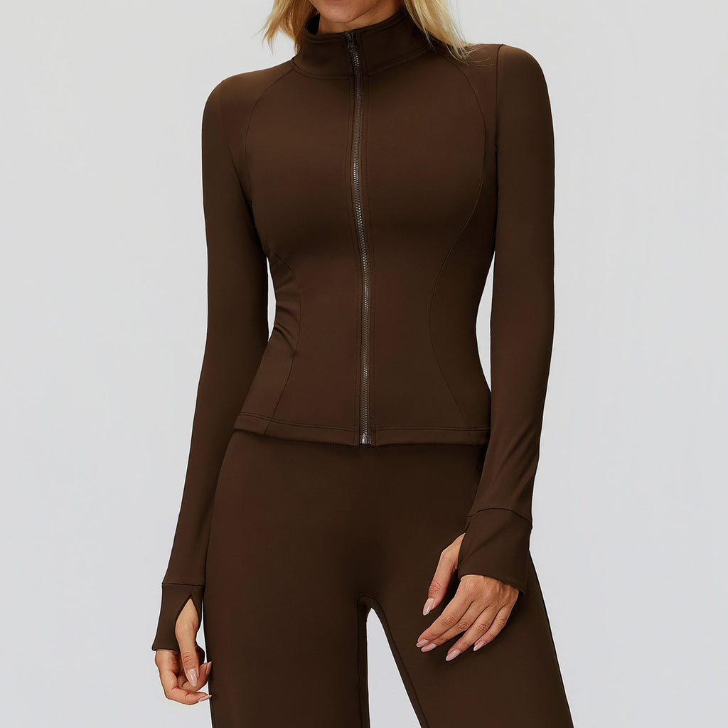 Autumn Winter Stand Collar Coat Zipper Windproof All Matching Warm Top Fitness Running Velvet Sport Coat Bella Mia