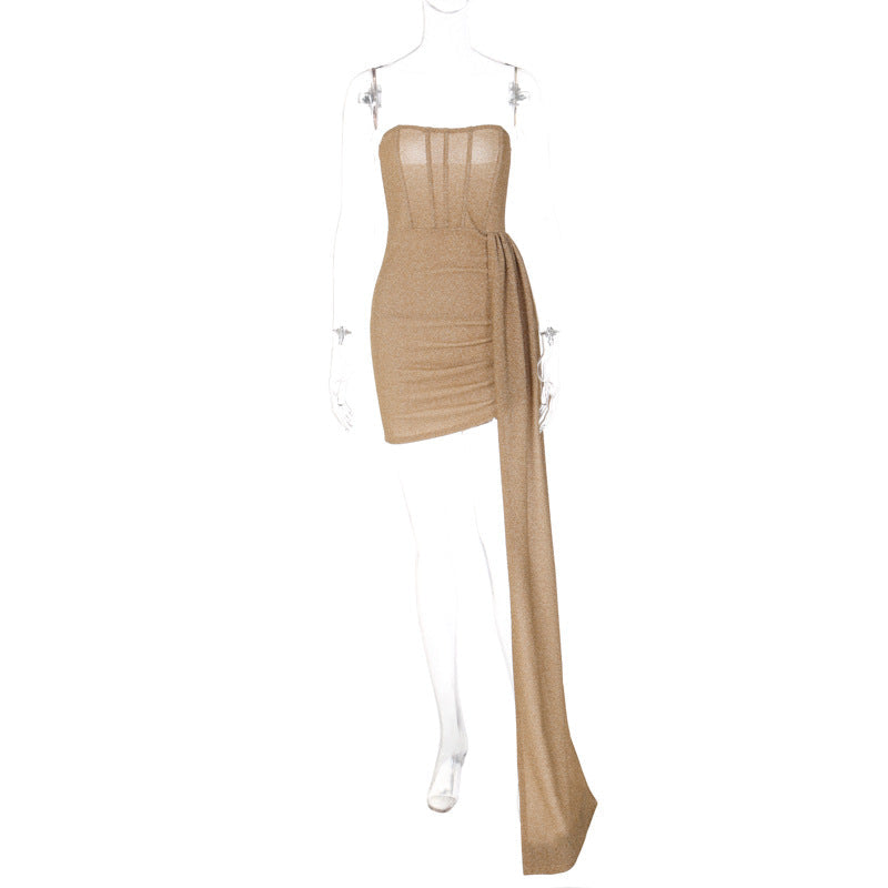 Spring Women Clothes Stitching Tied Sexy Bandeau Short Sheath Dress Bella Mia
