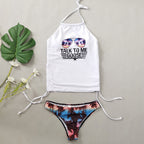 Coconut Tree Printed Lace up Swimsuit Conservative Belly Covering Women Bikini Bella Mia