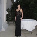 Spring Summer Women Mesh Sexy See through V neck Backless Slim Fit Sling Dress Bella Mia