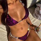 Bikini New Bikini Sexy Snakeskin Printed Crystal Diamond Women Split Swimsuit Beach Swimsuit Bella Mia