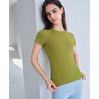 Spring Summer 3D Seamless Weaving Texture Sports Yoga Training Fitness Tight Short Sleeve Yoga T shirt Top Bella Mia