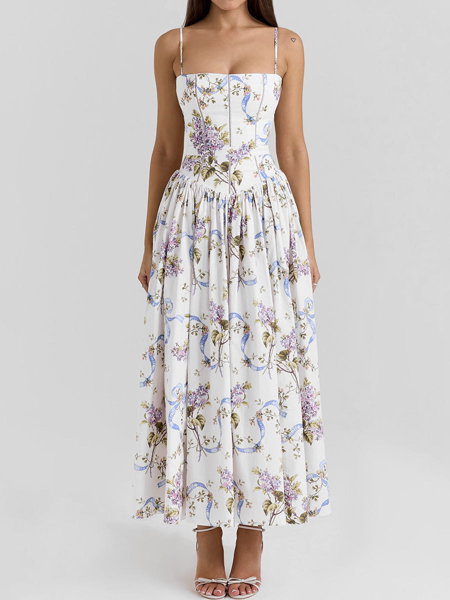 Sexy Printing Slip Dress Summer Slim Fit Backless Maxi Dress Elegant High Sense Summer Beautiful Dress Bella Mia