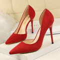 Simple Stiletto Heel Suede Shallow Mouth Pointed Toe Sexy Nightclubs Thinner Side Hollow Out Cutout Pumps