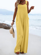 Women Clothing Summer Jumpsuit Ethnic Solid Color Wide Leg Jumpsuit Bella Mia