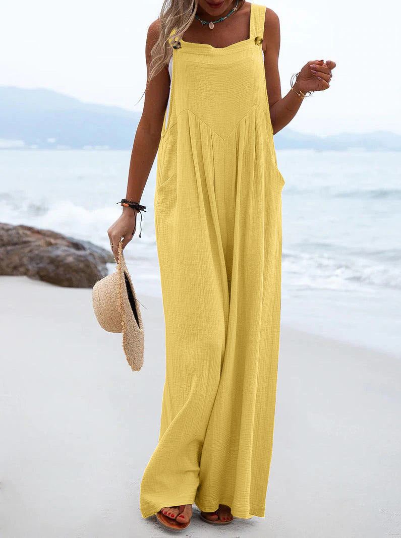 Women Clothing Summer Jumpsuit Ethnic Solid Color Wide Leg Jumpsuit Bella Mia