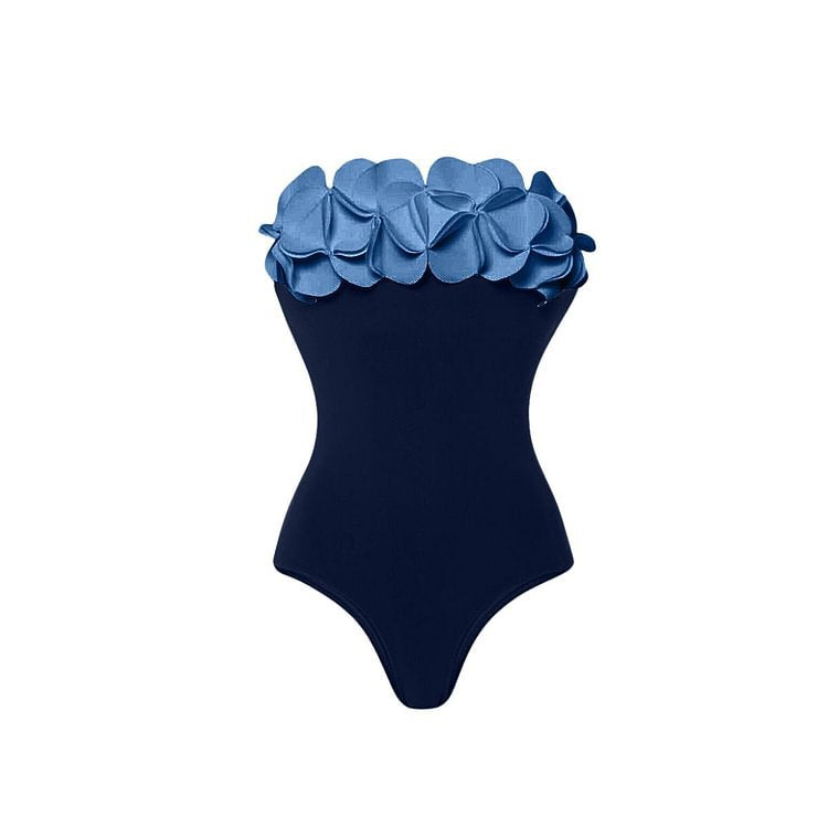 Contrast Color Floral Decoration One Piece Swimsuit Women Two Piece Sets