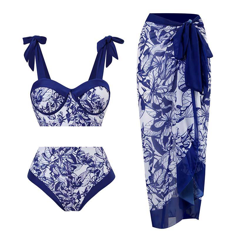 Retro Split Swimsuit Three Piece Set Swimsuit Lace Up Beach Skirt Bella Mia