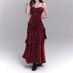 Dark Red Suspenders Dress Concert Birthday Dress High Grade Party Little Dress Bella Mia