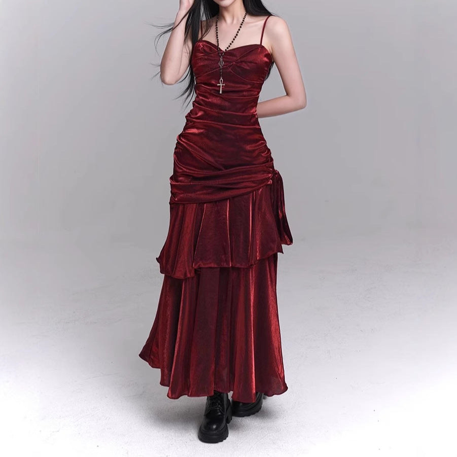 Dark Red Suspenders Dress Concert Birthday Dress High Grade Party Little Dress Bella Mia