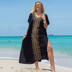 Blue Embroidered Vacation Robe Loose Seaside Beach Dress Sun Protection Clothing Bikini Swimsuit Blouse Bella Mia