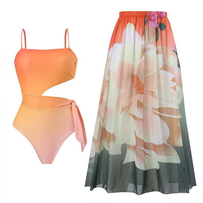 One Piece Swimsuit Women Skinny Slimming Retro Tied Swimsuit Suit Chiffon Swimsuits Bella Mia