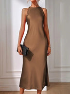 Satin Dress Women Clothing Spring Summer Sleeveless Split Satin Imitation Silk Maxi Dress Bella Mia