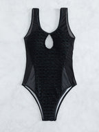 Swimsuit Women Solid Color Sexy Sheer Mesh Hollow Out Cutout Siamese Bikini