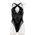 Faux Leather Reflectorized Paint Leather Stitching Sexy V neck Sexy Jumpsuit Bella Mia