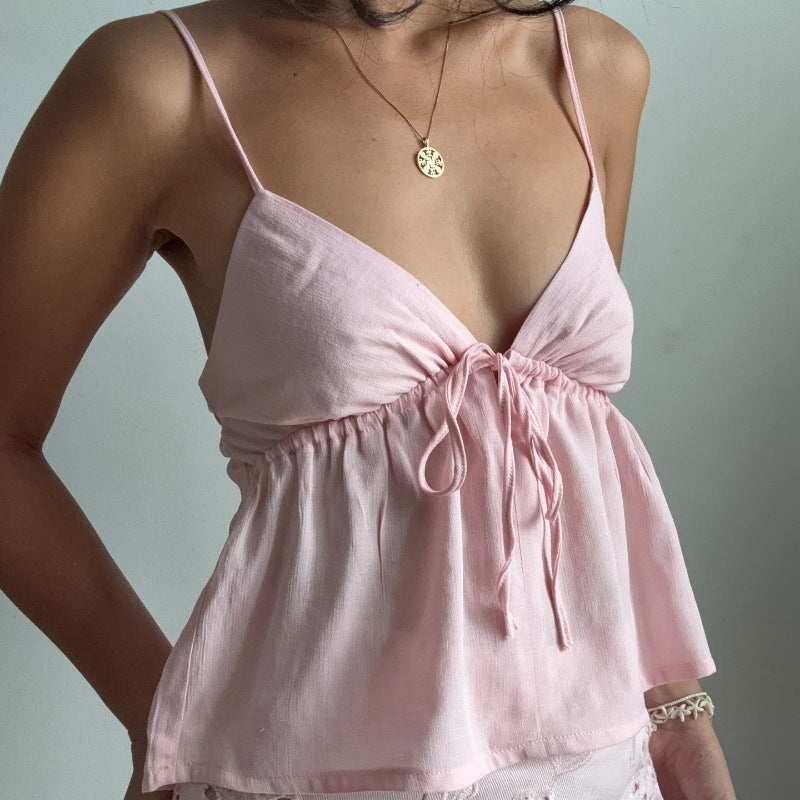Women lothing Summer Sexy Slim Fit Camisole Low Cut Backless Lace up Sexy Vest Bella Mia