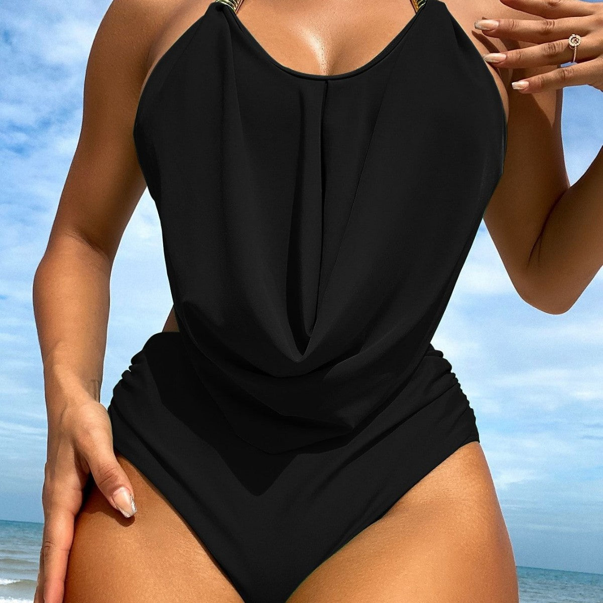 Solid Color Beach Bikini Swimsuit Sexy Halter Lace up Swimsuit Women