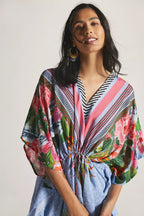 Positioning Two-Head Printed Pull-Belt Blouse Holiday Casual Beach Bikini Cover Bella Mia