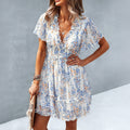 Casual Vacation Floral Half Length Dress Women Clothing Summer