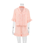 Summer Women Pajamas Crepe Cotton Heart Printing Short Sleeved Shorts Two Piece Home Wear Bella Mia