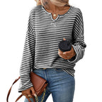 Women Clothing Season Autumn Striped Waffle Knitted Top T shirt Women Bella Mia