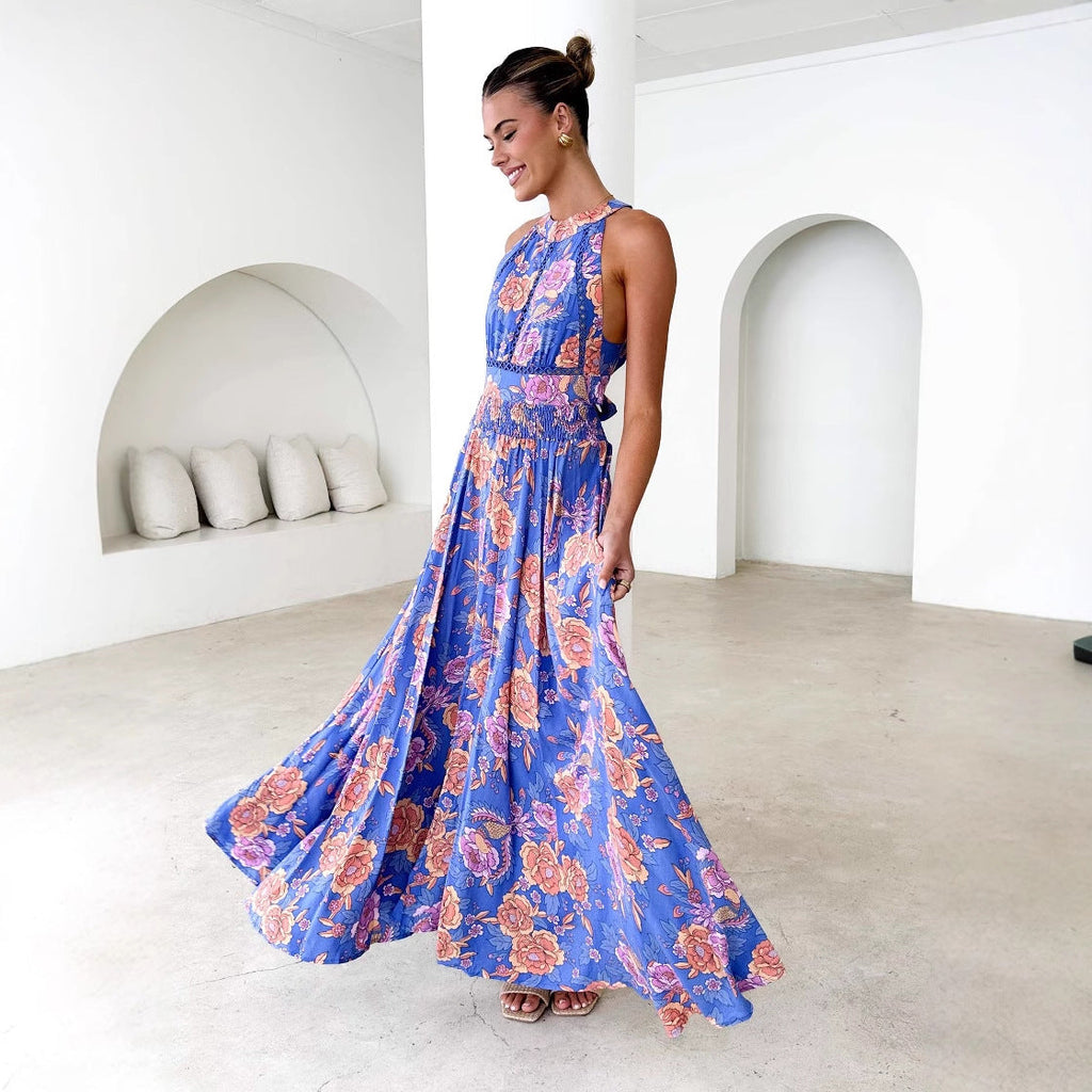 Printed Halter Beach Bohemian High Waist Backless Floral Dress Women Clothing Bella Mia