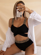 Split Swimsuit Solid Color Double Shoulder Strap Sexy Tight Lace up Bikini Swimsuit High Elastic Swimsuit Bella Mia