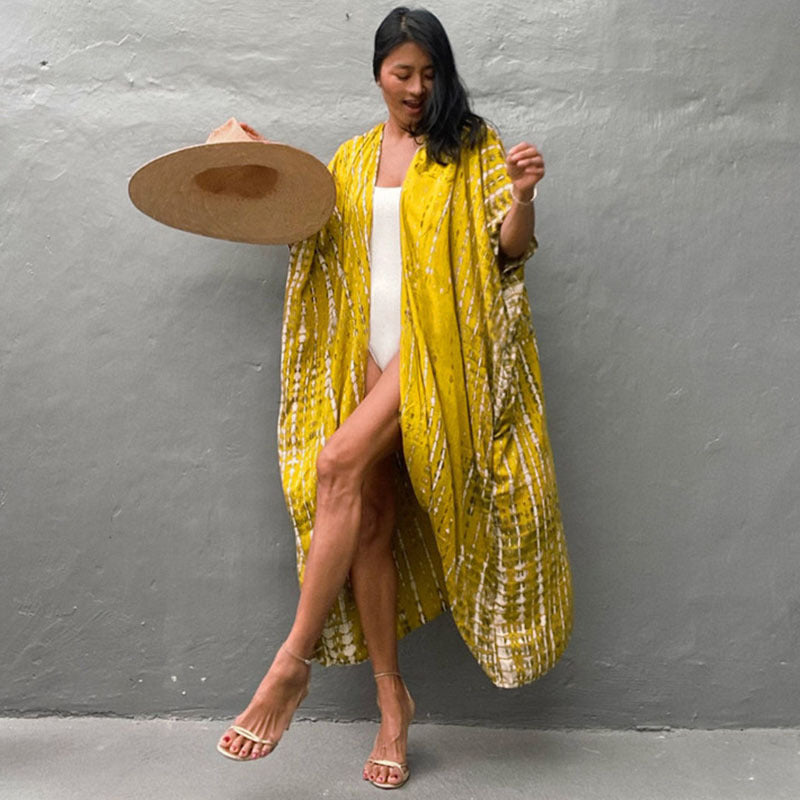 Rayon Printed Beach Cover-up Sexy Cardigan Belt Sun Protection Shirt Beach Cover Up Bella Mia