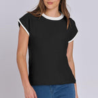 Women Clothing Summer round Neck Knitted Top Casual Striped Contrast Color Sweater Bella Mia
